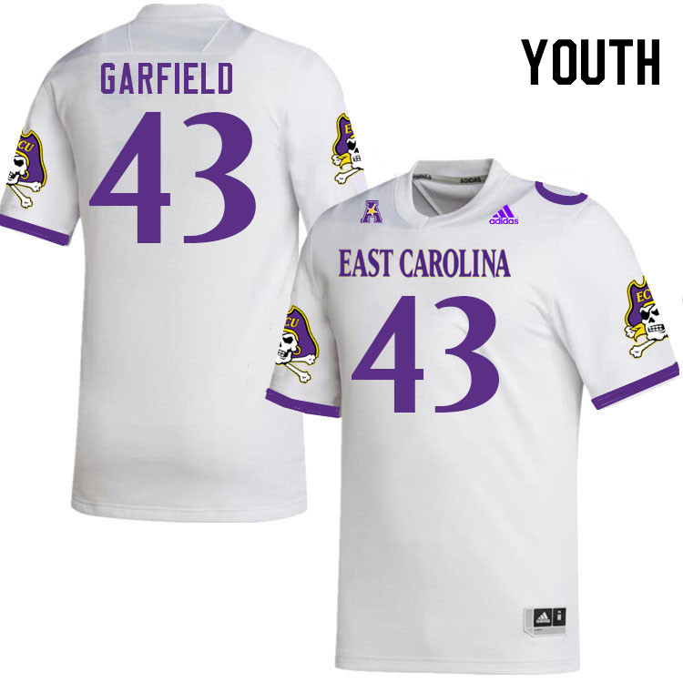 Youth #43 Colby Garfield ECU Pirates 2023 College Football Jerseys Stitched-White - Click Image to Close